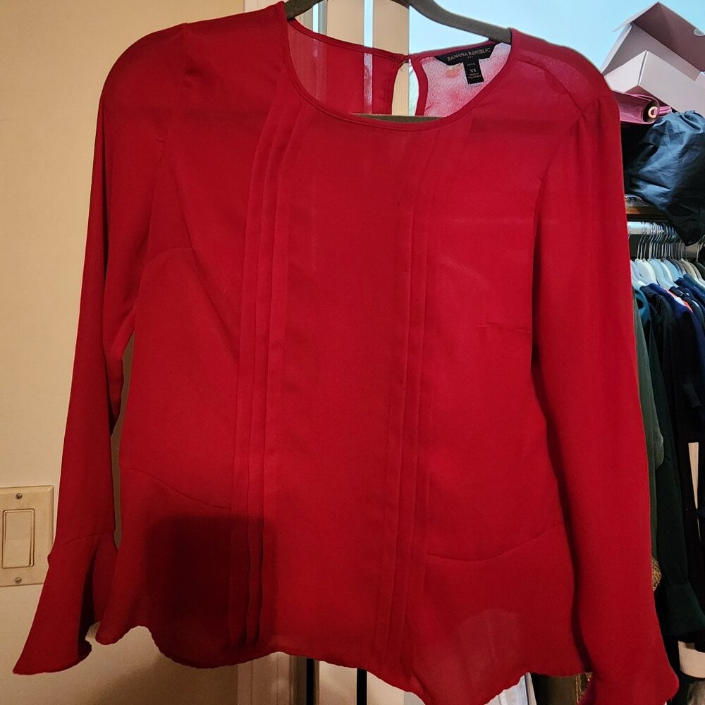 Banana Republic Red Long Bell Sleeve Blouse XS